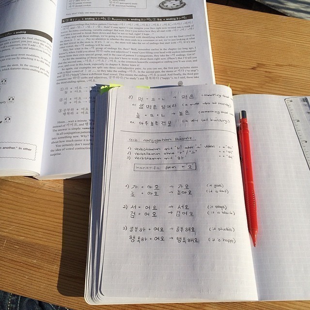 Beautiful day: sitting in the sun catching up on my Korean lesson. #spring