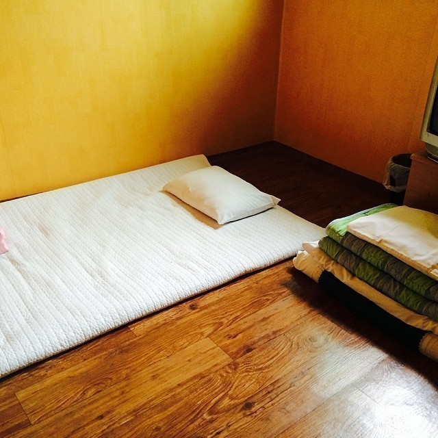 We’ll be sleeping traditionally: plain, simple … and cheap. #seoul