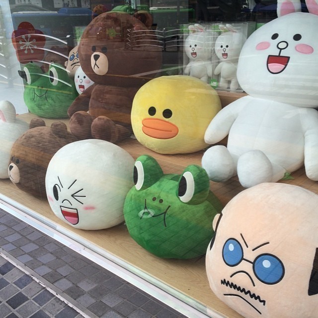 LINE Characters as soft toys in #Seoul.