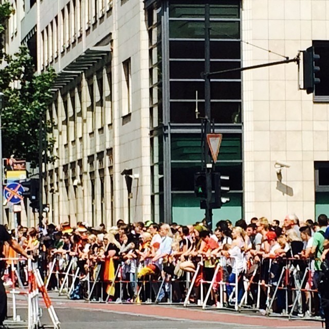 People queueing to see the winning football team. #worldcup2014