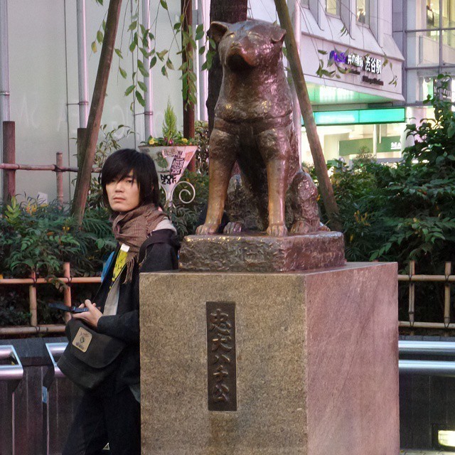 Hachiko statue with a Japanese who won’t move and probably wonders why everyone is taking a picture of him. Ähm no.