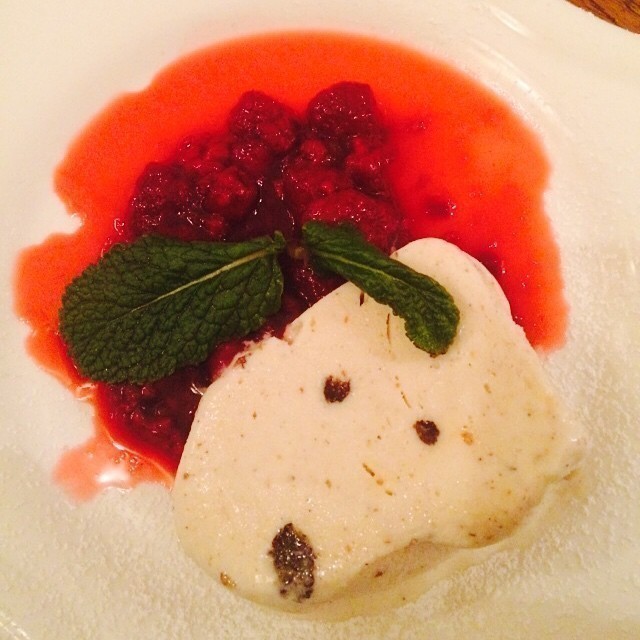 …. Ok here it is ^,^ Dessert: walnut ice cream with raspberries