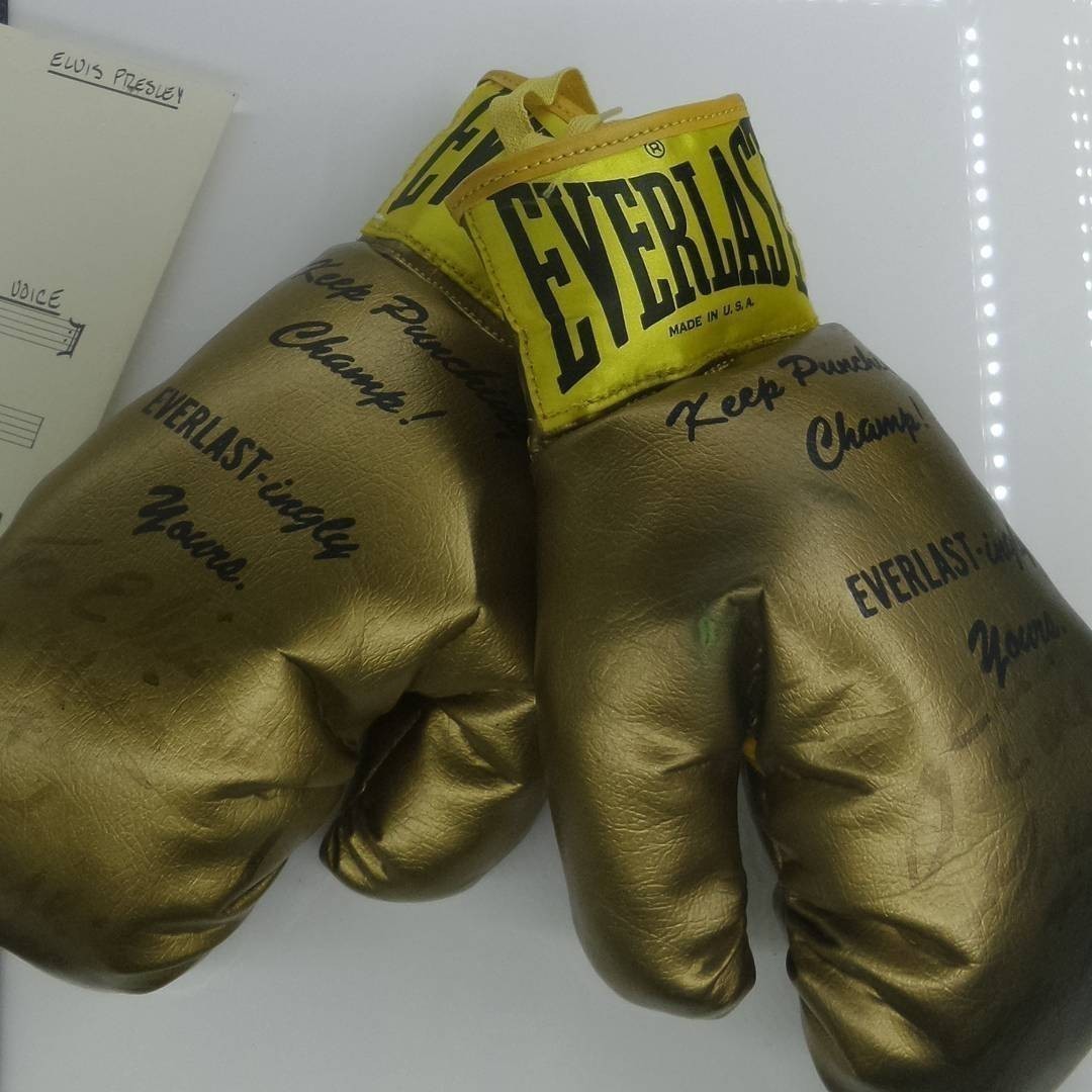 Muhammed Ali’s signed gloves giving to Elvis as a gift #Elvis