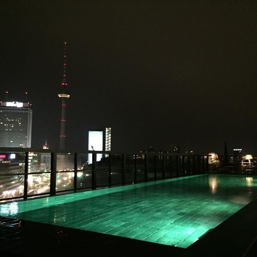 #Berlin roof top view at night. Yay.