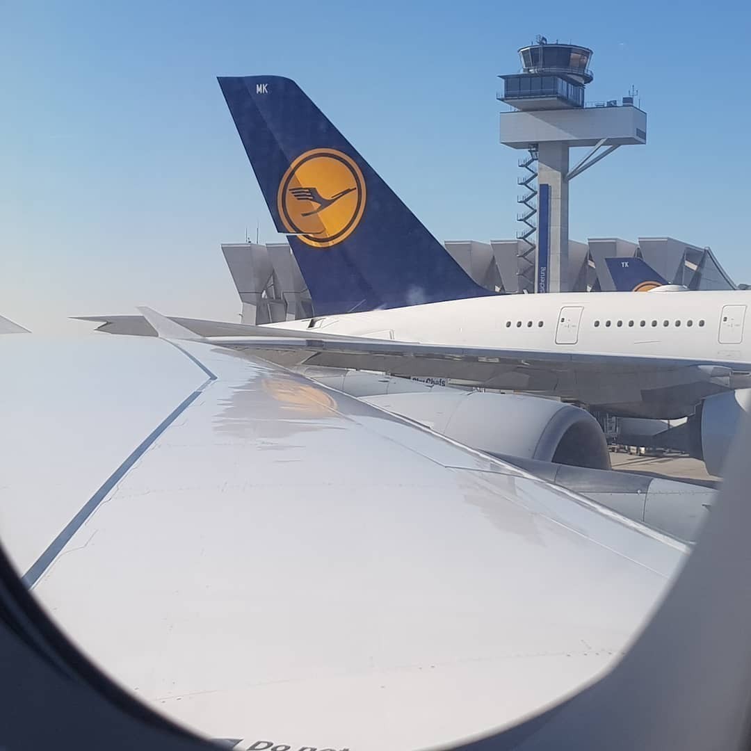 The wings of the #A380. Frankfurt is chaos poor. They even closed passport control as it was too many people wi