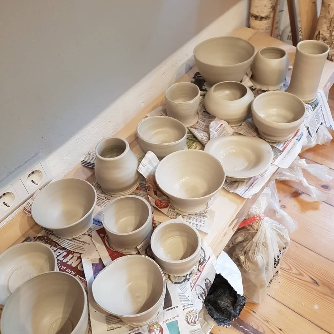 Today’s adventure: trying out #pottery… 3) todays work from our small group. Now these need to dry until