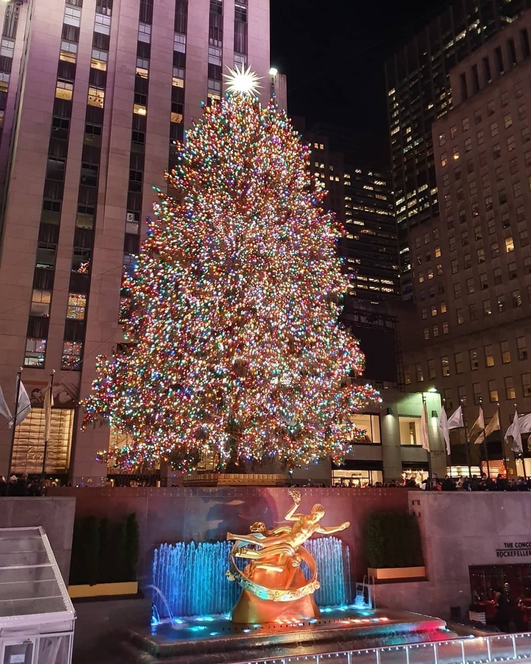 And here it is. The lit-up Christmas Tree at #RockefellerCenter