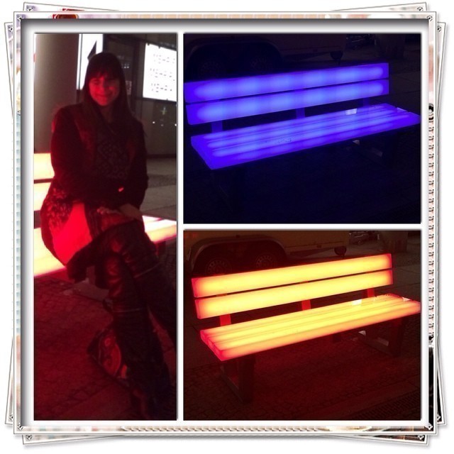 Brightly lit benches which change colours at Potsdamer Platz #berlin